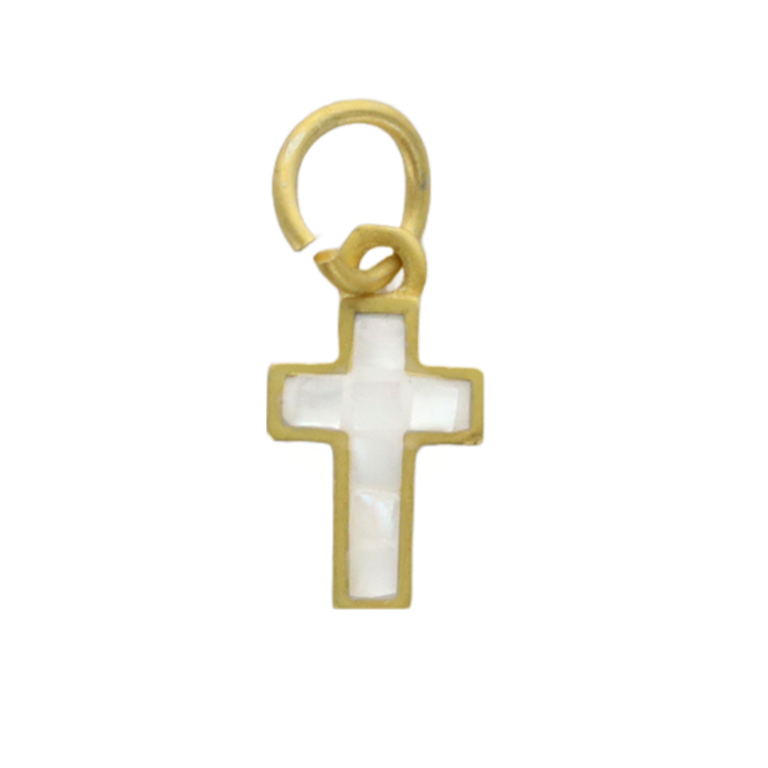 Croix de cou, petit modèle, couleur dorée et intérieur couleur blanc nacré, H. 1,2 cm. LOT DE 5