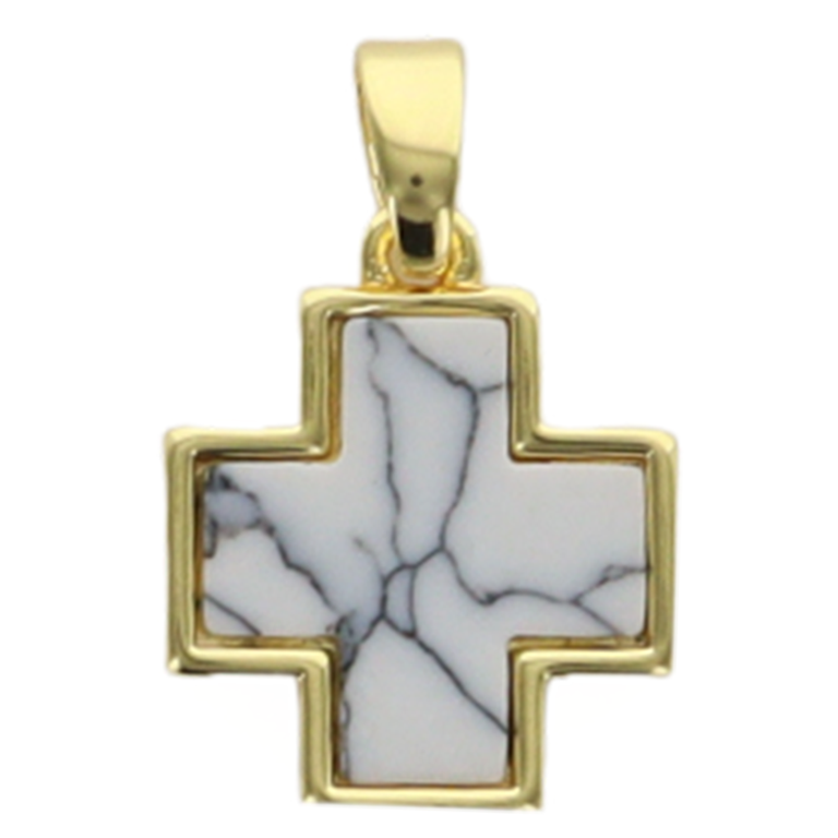 Croix de cou carrée couleur dorée, facette style marbre, H. 1,5 cm. LOT DE 5
