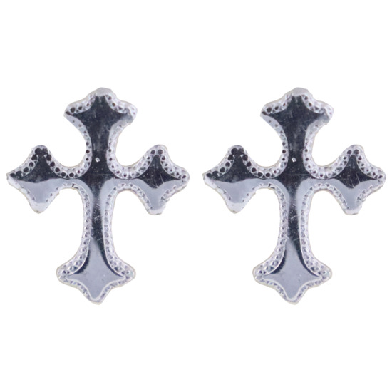 Boucle d'oreille bouton croix orthodoxe en argent 925 °/°°  Rhodié (1 g). Livrée sans boîte.