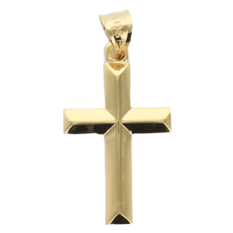 Croix de cou en palqué or H 1.5 cm Livrée en boîte. 