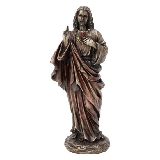 Statue bronze coulé à froid du sacré coeur de Jésus, H. 21 cm