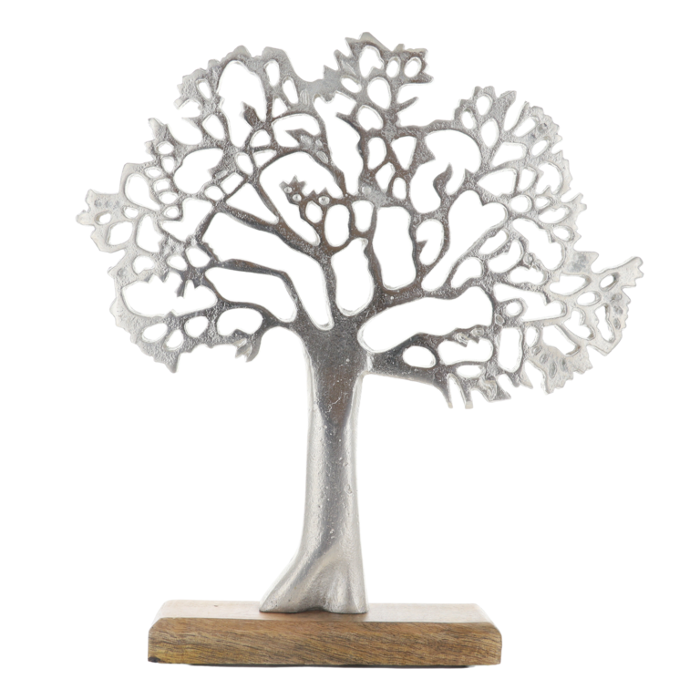 Arbre de vie en métal sur socle en bois de manguier - H. 27 cm