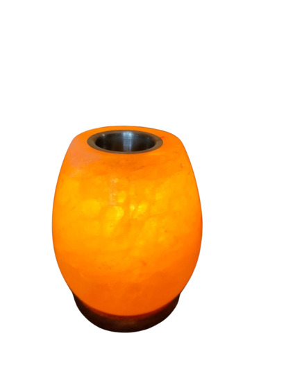 Lampe en sel de l´Himalaya support brûle parfum,  H. 15 cm L. 10 cm,  livrée en boite individuelle avec cordon et ampoule.