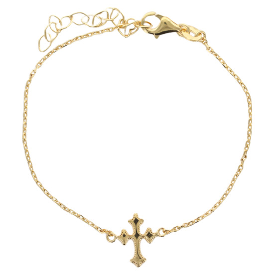 Bracelet en plaqué or ajustable sur chaine avec croix orthodoxe. Livré en boîte. 