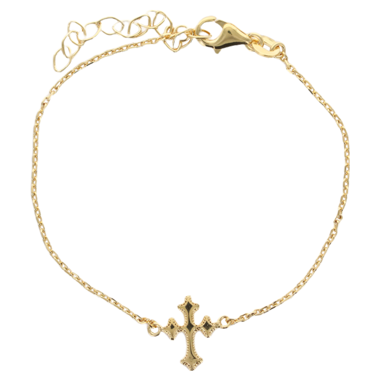 Bracelet en plaqué or ajustable sur chaine avec croix orthodoxe. Livré en boîte. 