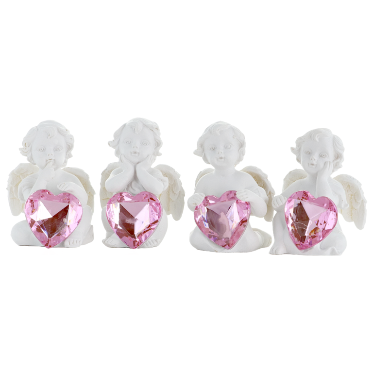 Boite de 12 anges avec coeur de couleur rose H.6 cm (3 lots de 4 anges assortis)