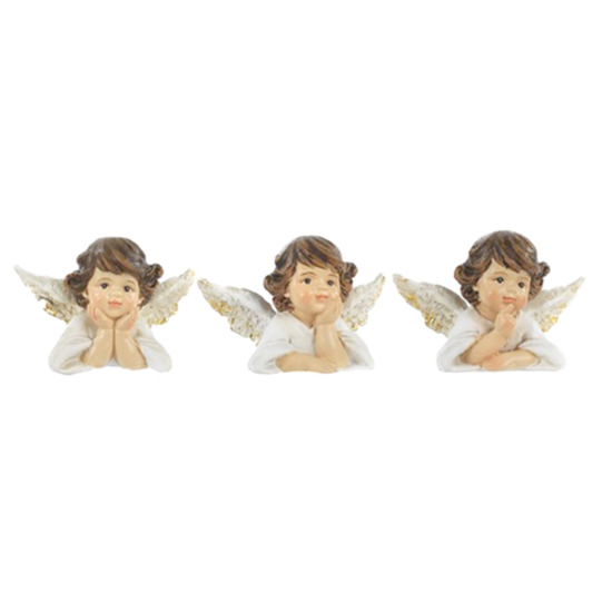Assortiment d'anges en résine couleur blanc et or H. 4,3 cm - LOT DE 3