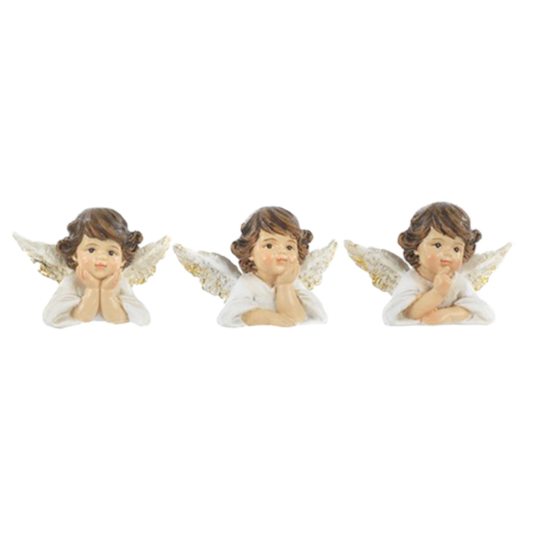 Assortiment d'anges en résine couleur blanc et or H. 4,3 cm - LOT DE 3
