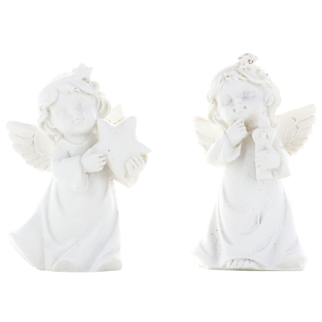 Anges en résine blanc - H. 5.5 cm. BOITE DE 2 ANGES ASSORTIS 
