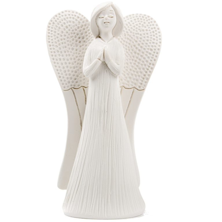 Ange blanc en résine avec les mains jointes - hauteur 13,5 cm, livré en boîte individuelle.