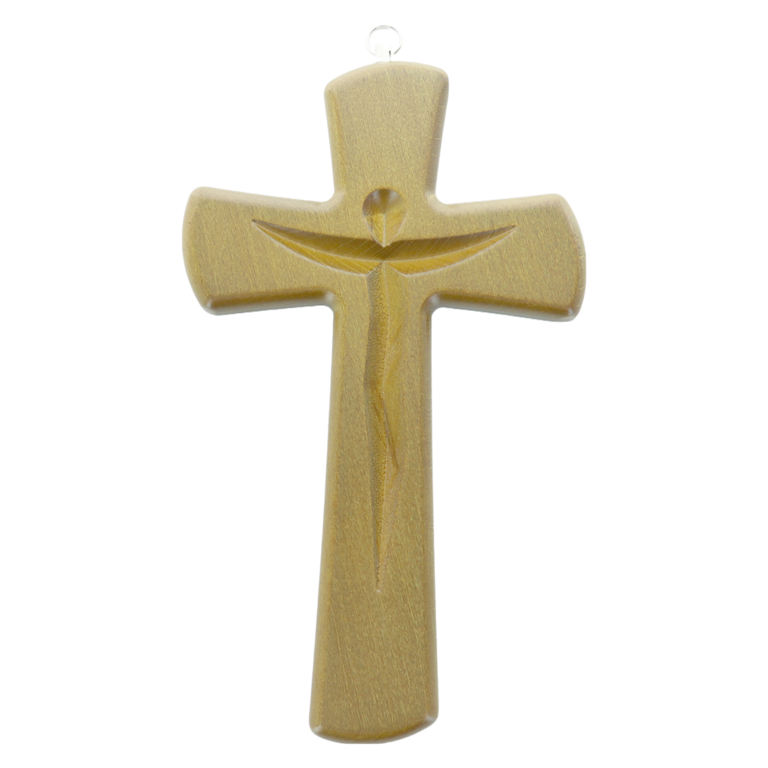 Croix moderne en bambou Christ incrusté- H. 20 cm.