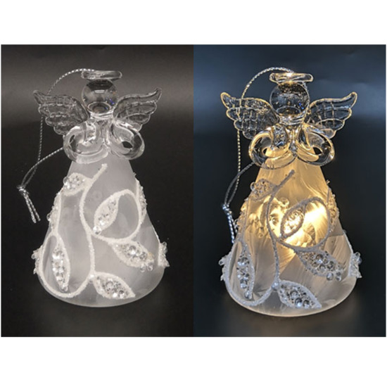 Ange en verre en prière robe lumineuse LED opaque avec liseret