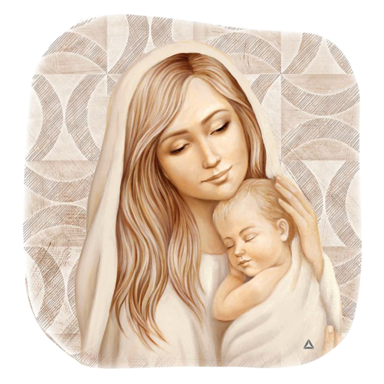 Cadre avec image Vierge à l'enfant de face avec incisions de couleur argentée H. 10 x 10 cm. 