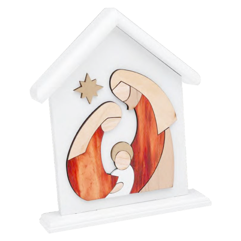 Nativité avec étoile en bois forme cabane 15 x 18 cm