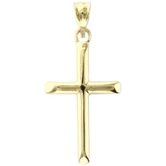 Croix de cou biseautée en plaqué or H 2 cm. Livrée en boite.