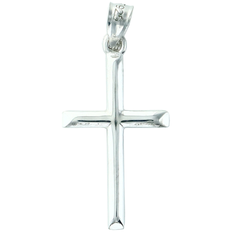Croix de cou biseautée en argent rhodié 925 °/°° ( 1 g) H. 2 cm. Livrée en boite. 