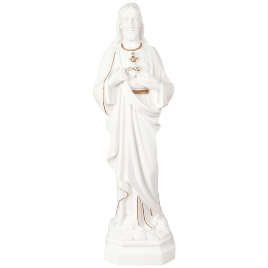 Statue blanche en albâtre du SC Jésus avec filet doré Hauteur 32 cm 