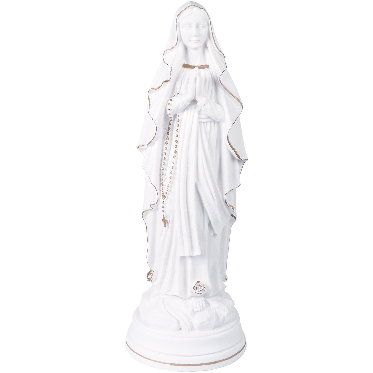 Statue blanche en albâtre de ND Lourdes avec filet couleur dorée. Plusieurs tailles.