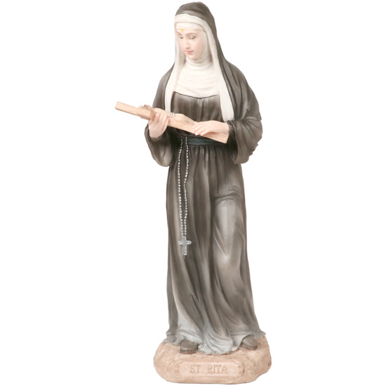 Statue en polystone polychrome peinte à la main de sainte Rita, H. 21 cm