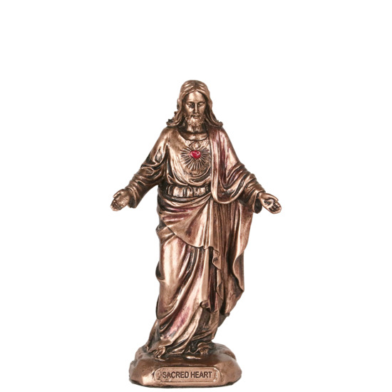 Statue bronze coulé à froid du Sacré Coeur de Jésus, H. 10 cm