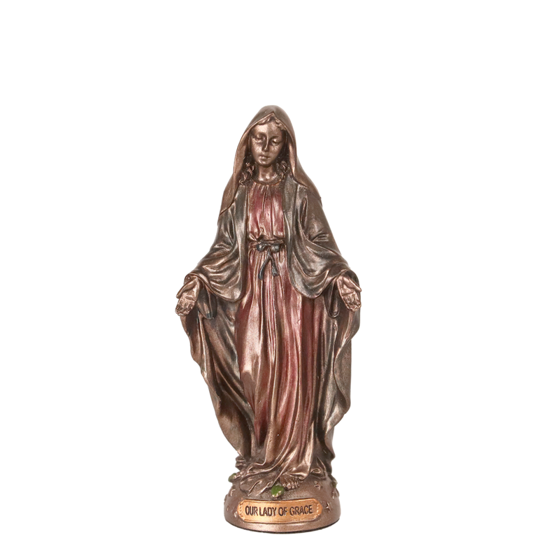Statue bronze coulé à froid de la Vierge Miraculeuse, H. 10 cm 