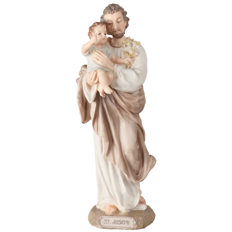Statue en polystone polychrome peinte à la main de saint Joseph, H. 21 cm