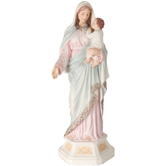 Statue en polystone polychrome peinte à la main Vierge à l'enfant, H. 29 cm