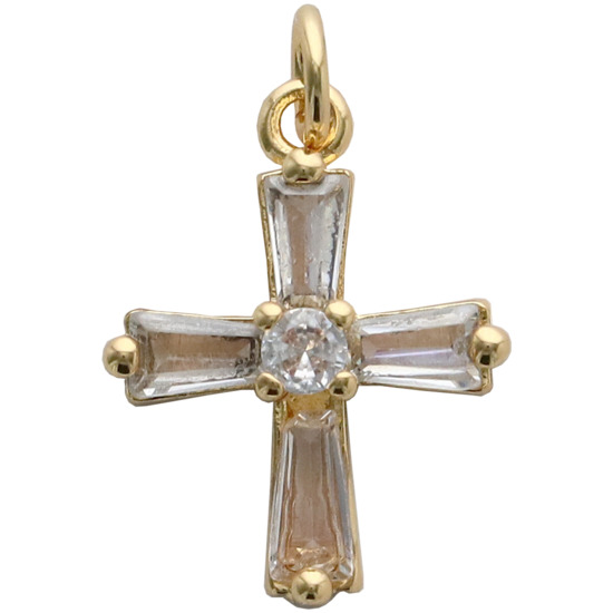 Croix de cou carrée, dorée supérieur avec zirconium H. 1,2 cm