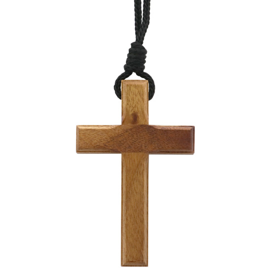 Croix de cou en bois de couleur avec cordon noir 7x4.5 cm