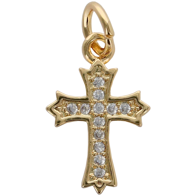 Croix de cou de forme baroque dorée supérieur avec zircons  H 1,4 cm