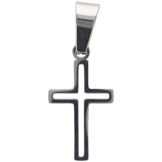 Croix de cou ajourée couleur argentée en acier inoxydable. H 1,6 cm. LOT DE 5