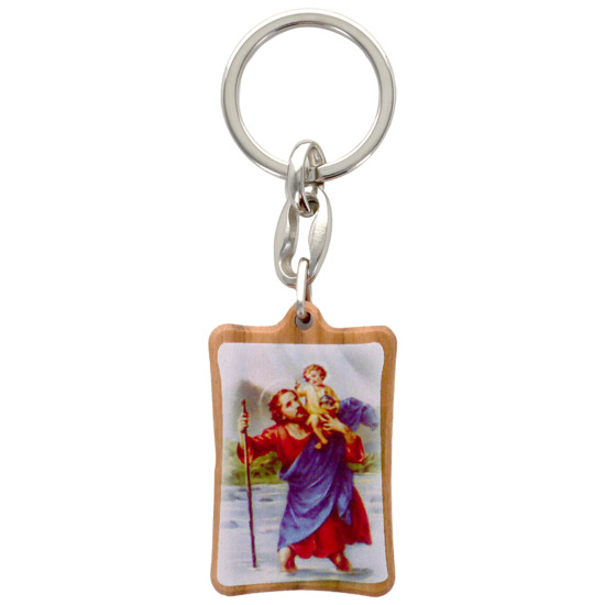 Portes-clés de saint Christophe en bois d'olivier H. 4 x 3 cm