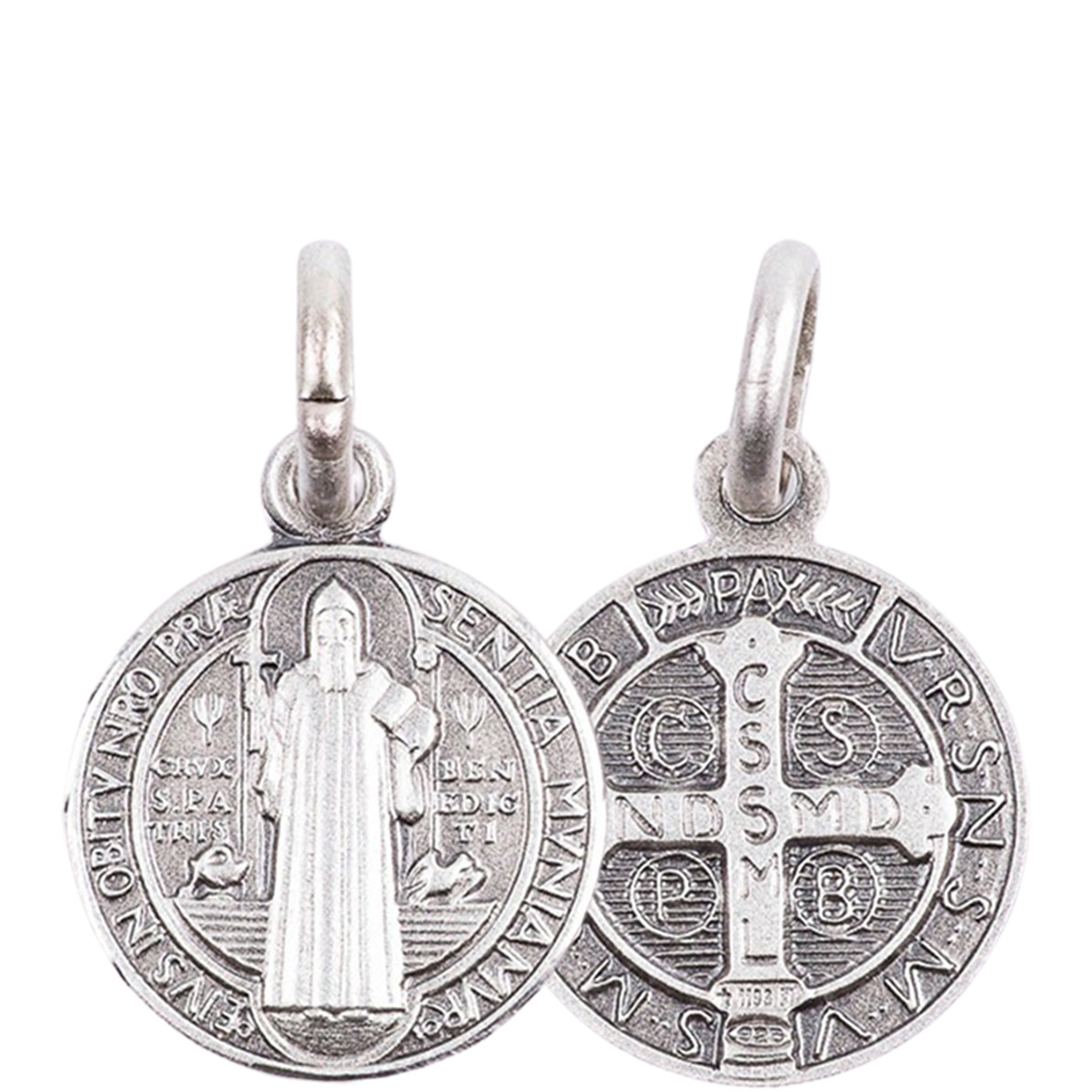 Médaille en argent 925 °/°° Ø 12 mm, plusieurs saints. Livrée en boîte.