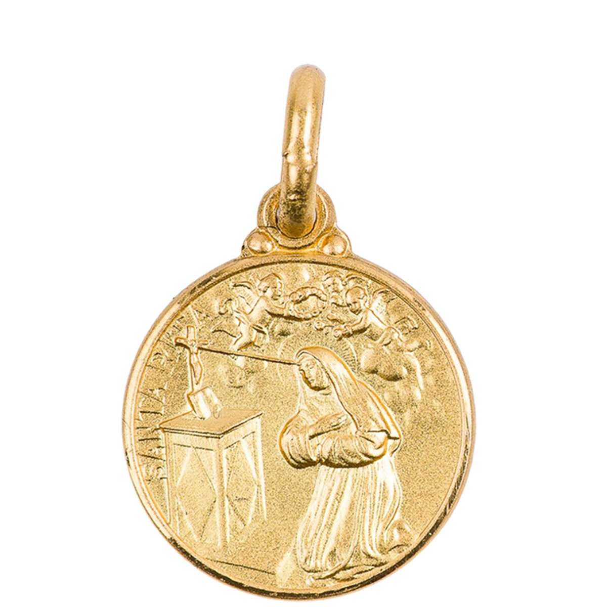 Médaille en plaqué or Ø 14 mm, plusieurs saints. Livrée en boite.