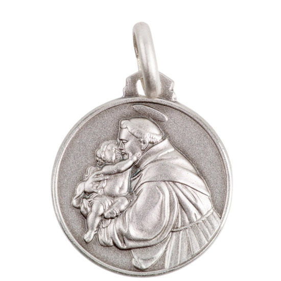 Médaille en argent 925 °/°° Ø 1,6 cm, plusieurs saints. Livrée en boîte.