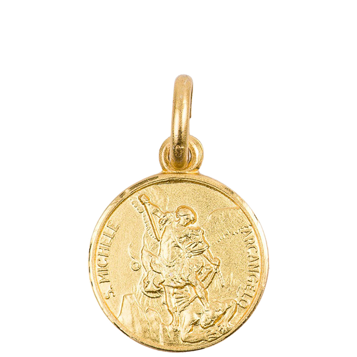 Médaille en plaqué or Ø 12 mm, plusieurs saints. Livrée en boîte.