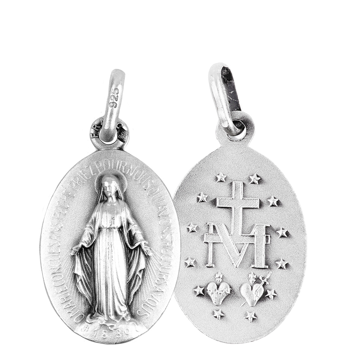 Médaille en argent 925 °/°° de la Vierge Miraculeuse, plusieurs tailles. Livrée en boîte. 