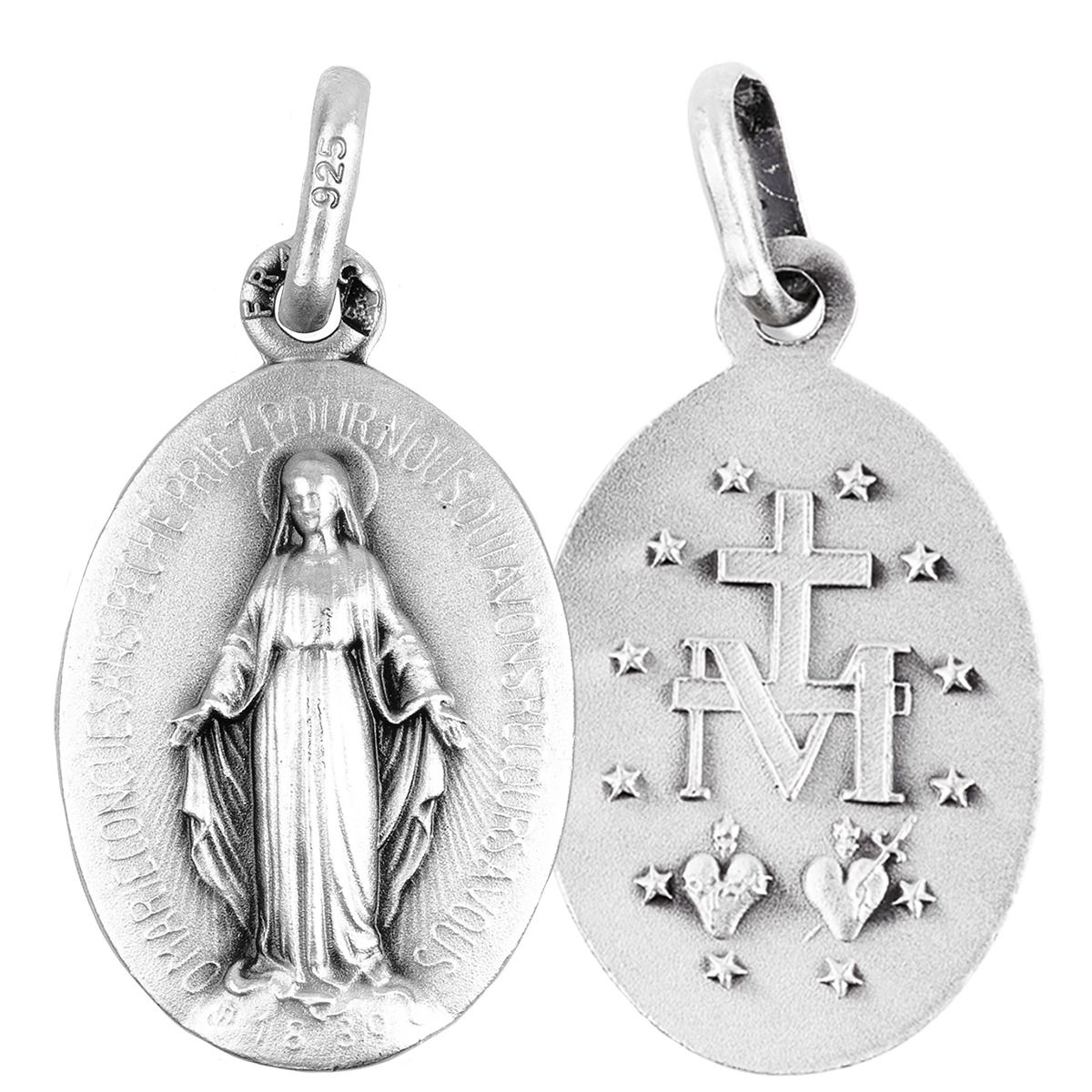 Médaille en argent 925 °/°° de la Vierge Miraculeuse, plusieurs tailles. Livrée en boîte. 