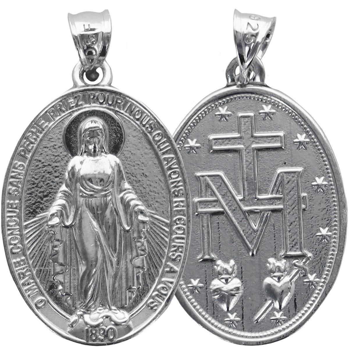 Médaille en argent 925 °/°° rhodié de la Vierge Miraculeuse. Livrée en boîte.