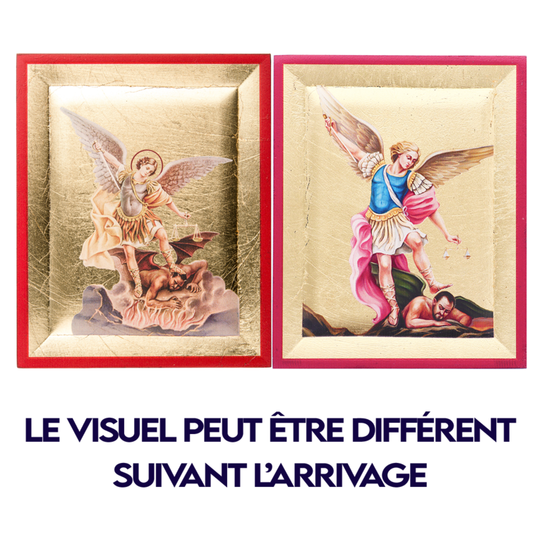 Icône en bois sérigraphiée à suspendre ou à poser H. 13 x 10,5 cm du saint Michel - livrée en boîte