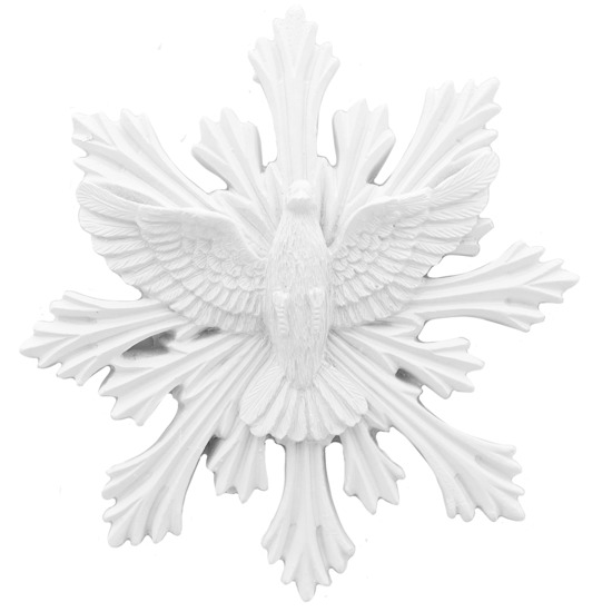 Cadre blanc en résine à suspendre de l'Esprit Saint H. 11 cm.