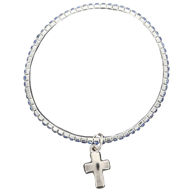 Bracelets extensibles avec des strass de couleur bleu ou rose Ø 2.5 mm, et une croix.