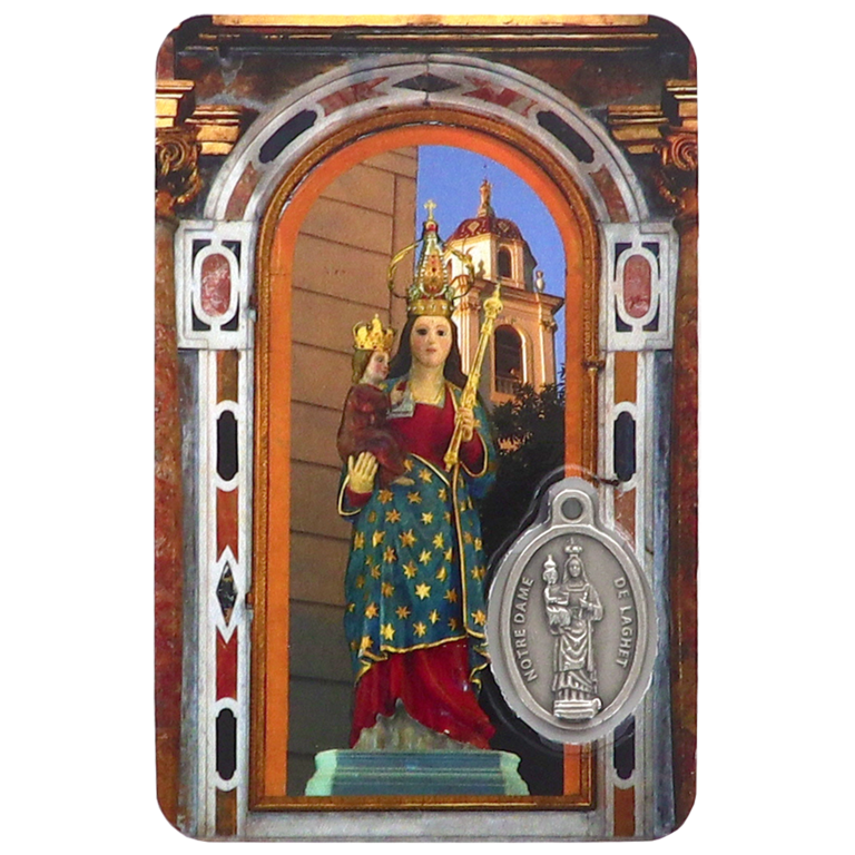 Carte médaille avec prière personnalisée avec Notre Dame de Laghet