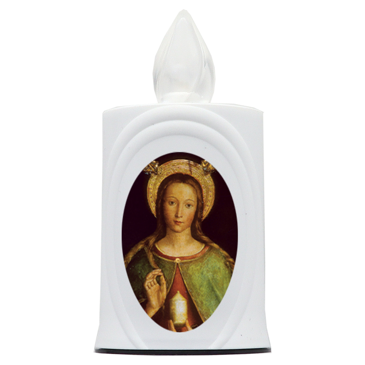 Lumignon blanc à piles H. 10 cm, plusieurs saints 