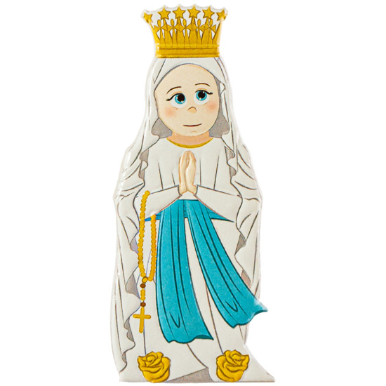 Magnet de Notre Dame de Lourdes en relief,  H. 8 x 3 cm.