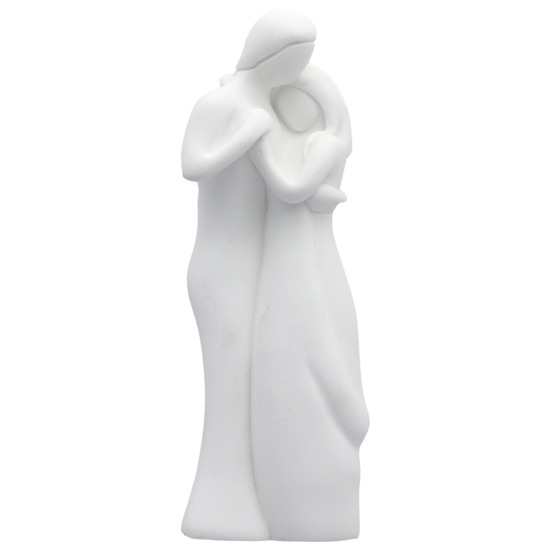 Statue moderne tendresse en résine blanche. H 12 cm. Livrée en boite.
