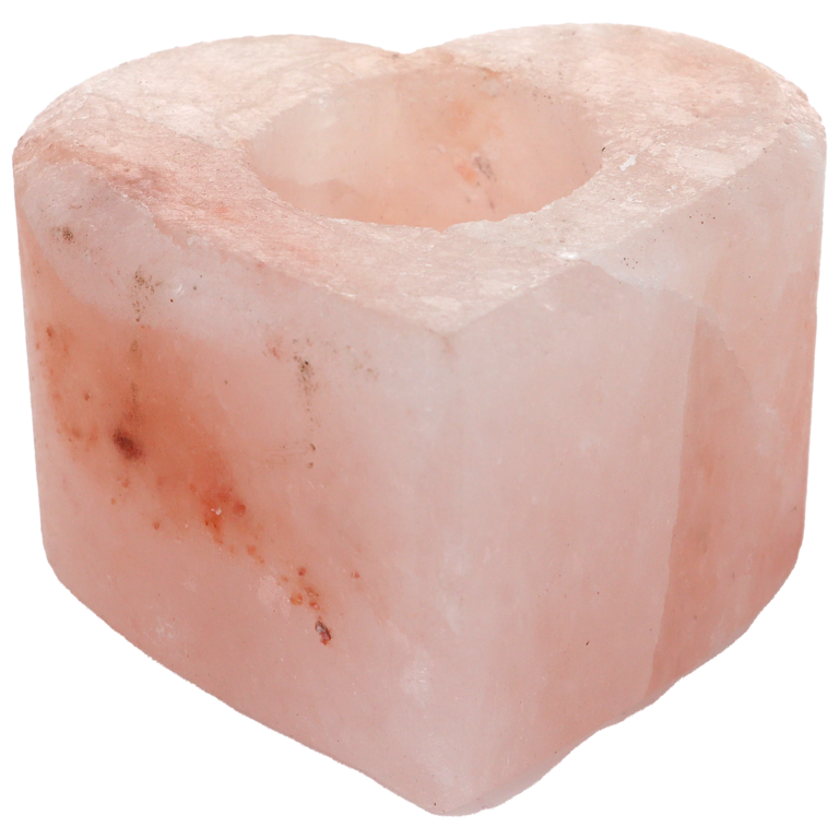 Bougeoir en sel de l´Himalaya forme cœur livré en boite individuelle 11x9 cm hauteur 5 cm vendu sans bougie