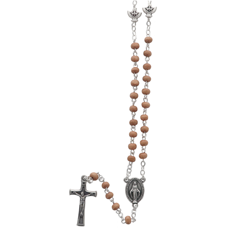 Chapelet grains rond en bois Ø 3 mm, pater avec l'Esprit Saint, Longueur jusqu'au coeur 28 cm, croix avec Christ.