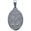 Médaille de la Vierge Miraculeuse inscription en Français de couleur argentée en acier inoxydable. H 2.2 cm 